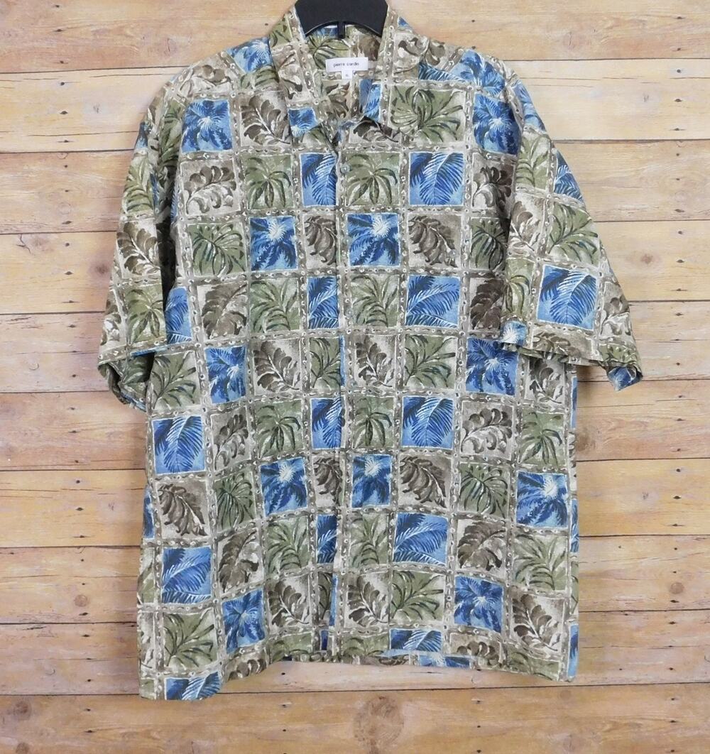 Vintage Pierre Cardin Men's XL Casual Button Down Shirt Tropical Palm Leaf Print